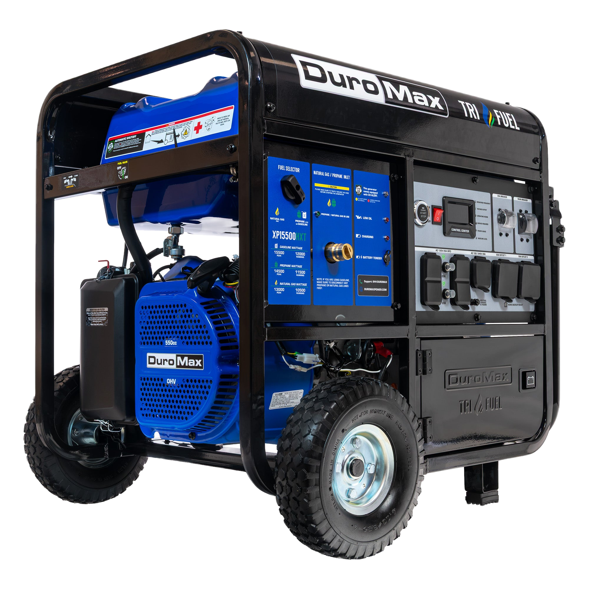 DuroMax XP15500HXT Tri-Fuel Generator — 15,500W Peak (49-State) — exact-model product view